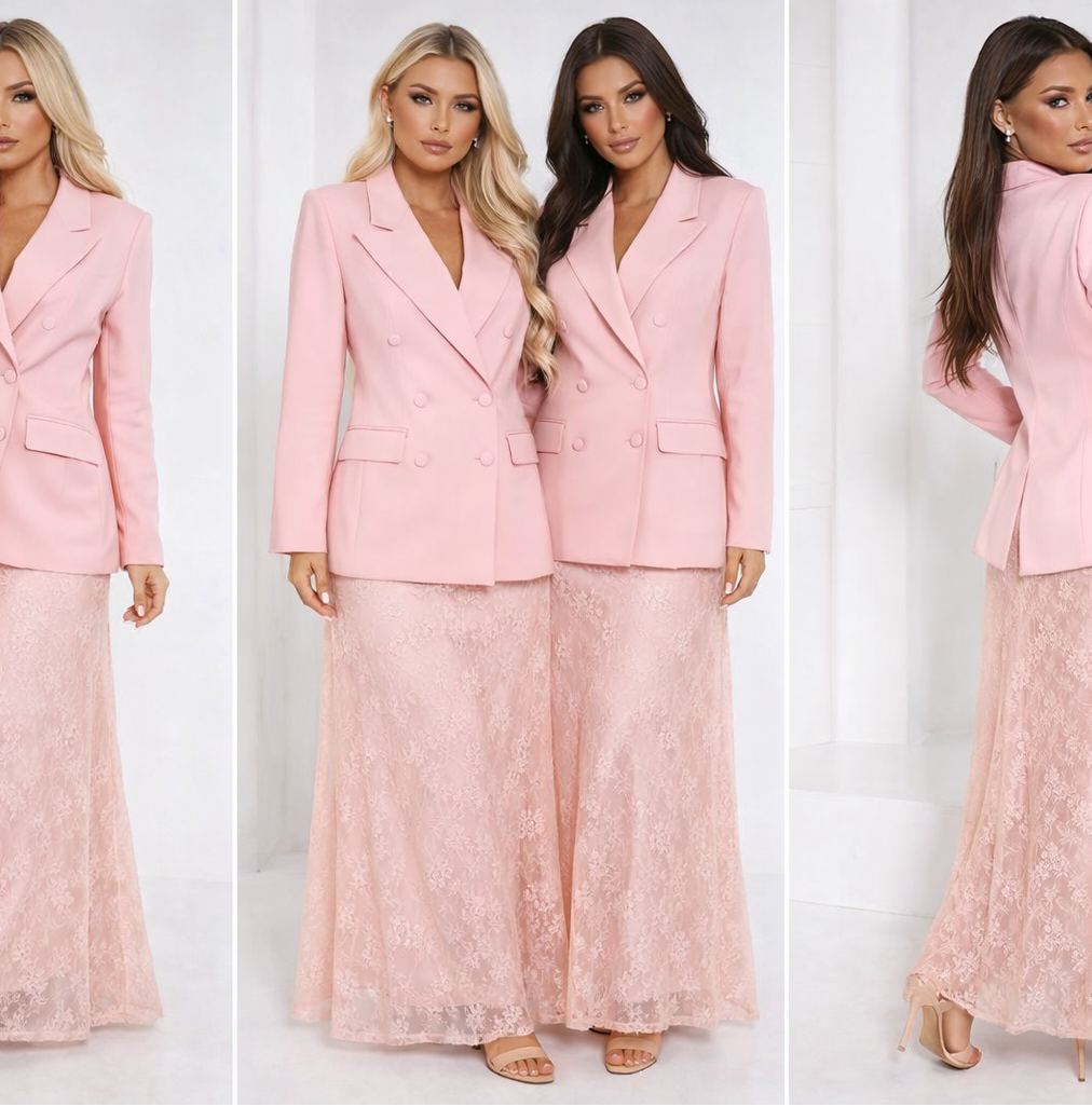 Double breasted Blazer and Lace Maxi skirt
